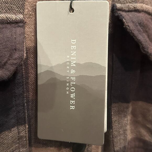 Men's Denim & Flower Long Sleeve Button Down Flannel, Size Large - NWT - Picture 2 of 6